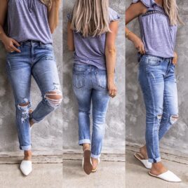Ripped Retro Full-Jet Stretch Small Straight Jeans