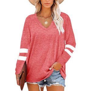 Women's Solid Color V-Neck Long Sleeved Loose T-Shirt